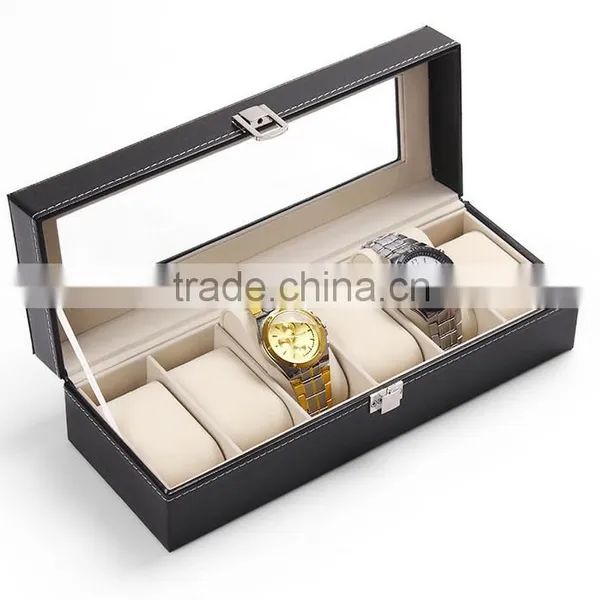 W806-6 6 Grid Slot Hot Sell Black PU Leather Watch Packaging Box in Promotion photo-3
