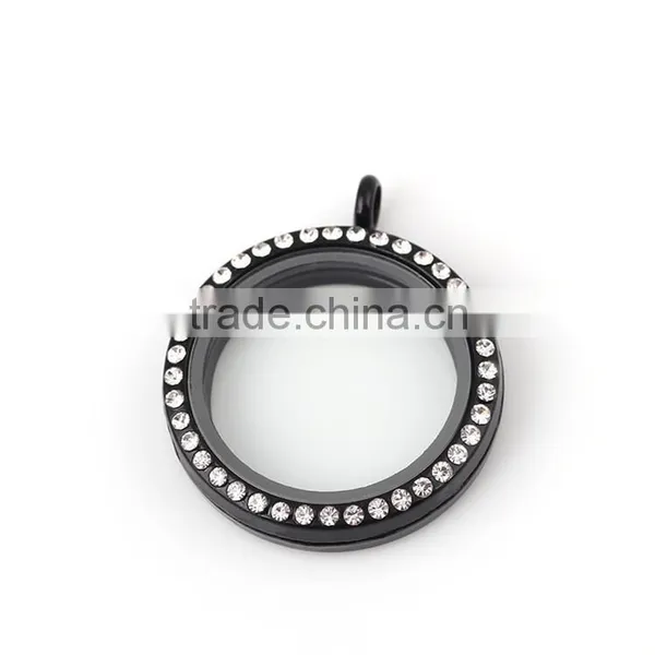 Colorful Circle Round Floating Locket Charm With Rhinestone photo-3