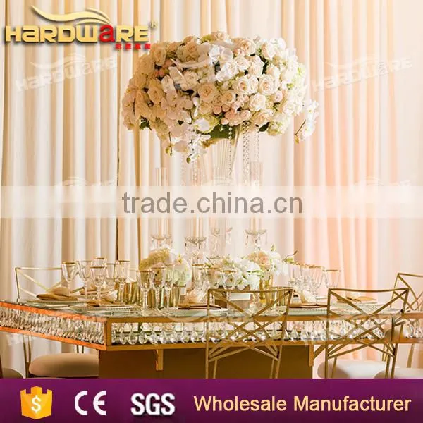 Glass Top Crystal Pendant Table/Rose Golden Stainless Steel Dining Table photo-3