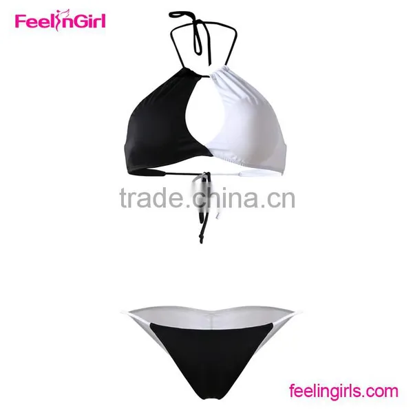 Womens Vintage White and Black Crisscross Bikini Set Swimsuit Swimwear photo-4