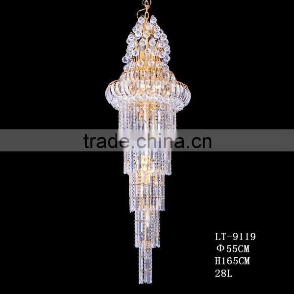 Gold LED Crystal Stair Long Chandeliers Light for Hotel photo-3