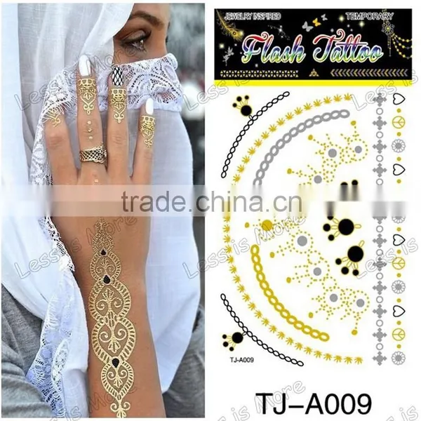 Arabic Tatoo Stickers for Hand Metallic Temporary Jewelry Sticker