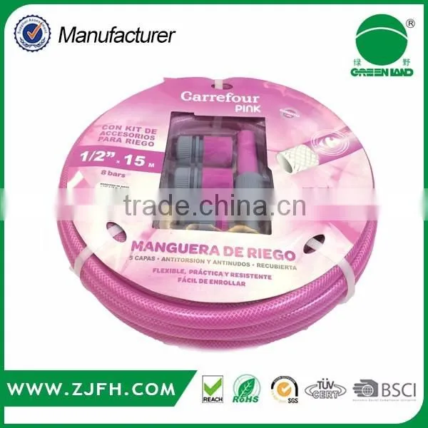 GREENLAND Factory Supply 1/2" 5/8" 3/4" PVC Fiber Reinforced Garden Hose With Nozzle photo-4