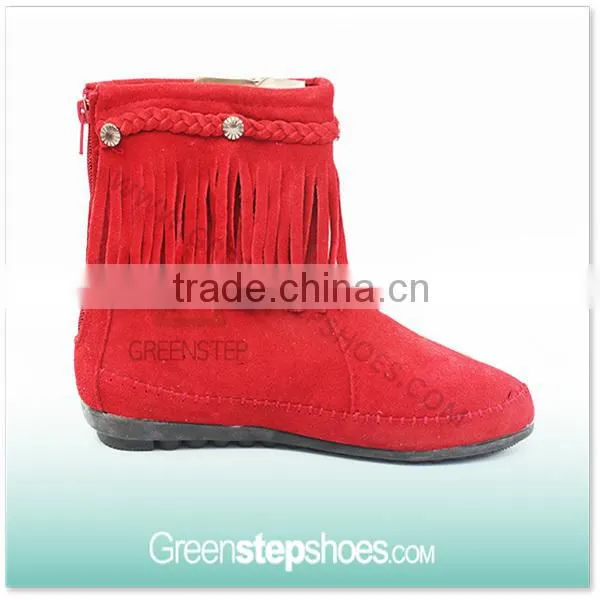 Warm Ankle Women Red Suede Boots photo-2