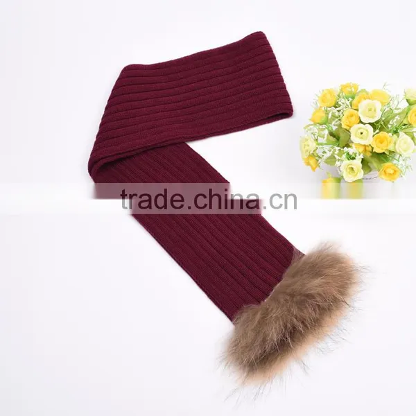 Baby Knitted Scarf With Raccoon Fur Cotton Knitted Scarf for Baby KZ160095 Supplier's Choice photo-3