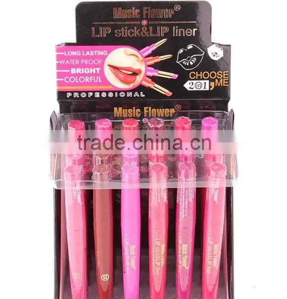 Music Flower Dual Purpose Lipstick&Lip Liner 12 Colors Waterproof Long Lasting Bright Colorful Lipstick Stick Set photo-3