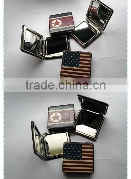 High Quality Square Compact Mirror Customzied Pu Leather Make Up Mirror Different Color Round Shape Leather Makeup Mirror photo-2