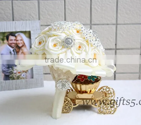 Luxurious White Satin Pearls Jewel Bouquet Bridal Bouquet Bridesmaid Bouquet photo-3