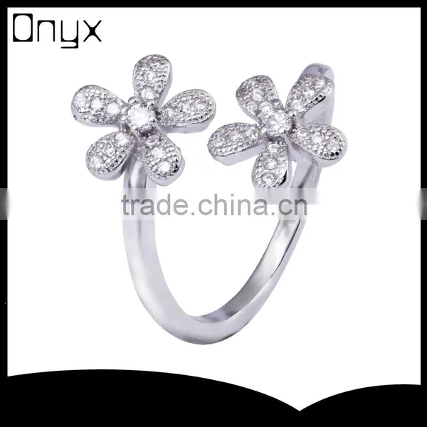 2015 Fashion 925 Sterling Silver Ring Twins Sunflower Desing Zircon Pave Setting Open Ring