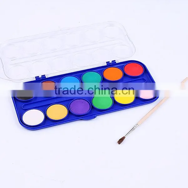 Detail Solid Watercolor Cake Set, 12Color Samll Palette With Wood Handle Paint Brushes For Children Student Drawing Watercolor photo-3