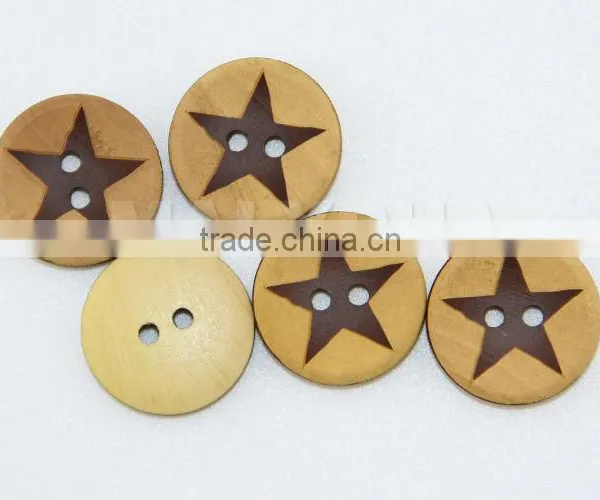 36L(23mm) Natural High Quality Brown Wood Button Painted Star Laser Engraving on photo-2