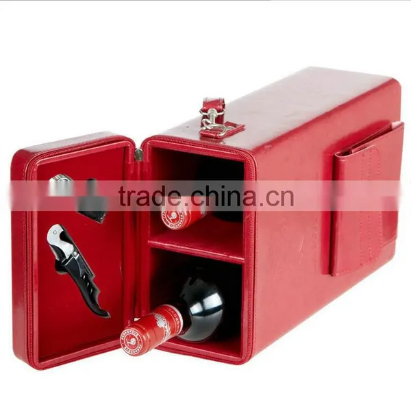 Chinese Factories Wholesale Custom High-grade Leather 2 Bottles of Red Wine Box, Red Beautiful Gift Box photo-2