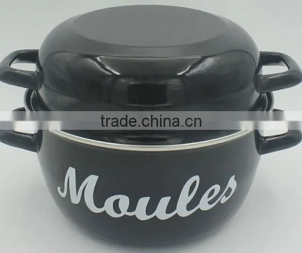 Blue Color Custom Decal Printing Enamel Seafood Cooking Pot Mussel Pot photo-2