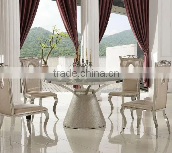 TH379 Round Shape Glass Top Dining Table and Chairs photo-3