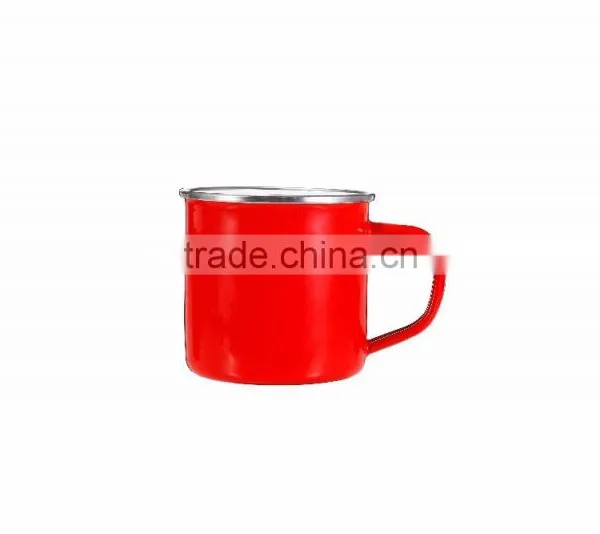 Customer Printed Sublimation Enamel Camping Mug With Stainless Steel Rim/rolled Rim Gift Mug photo-2