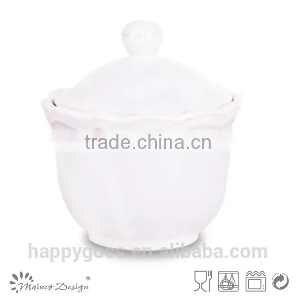 White Emboss Ceramic Sugar Bowl photo-5