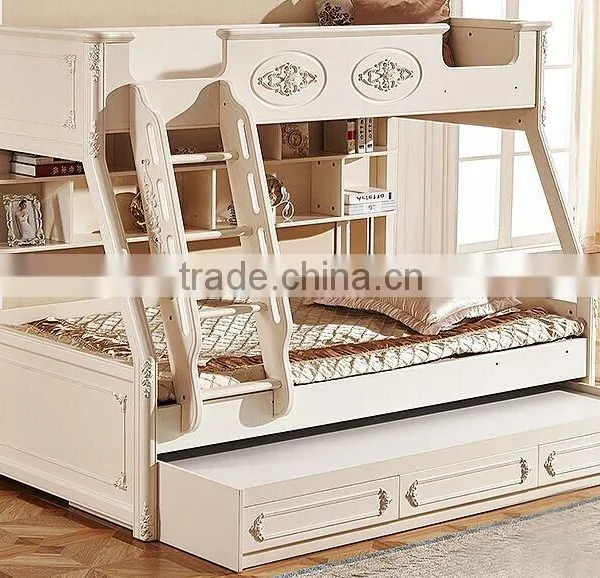 European Classic Rococo Style Pure White Wood Stairway Bunk Bed With Drawers BF11-09183a photo-4