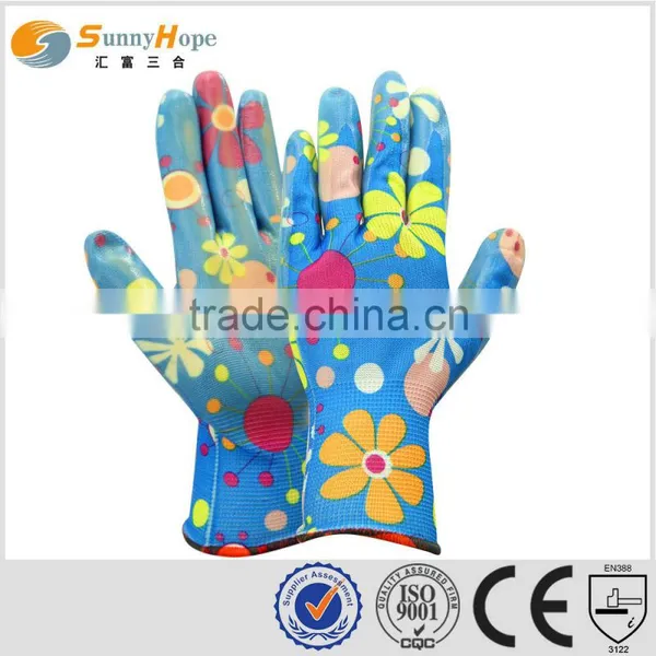 Sunnyhope Colored Pattern Nitrile Nylon Gloves Gardening Gloves photo-2