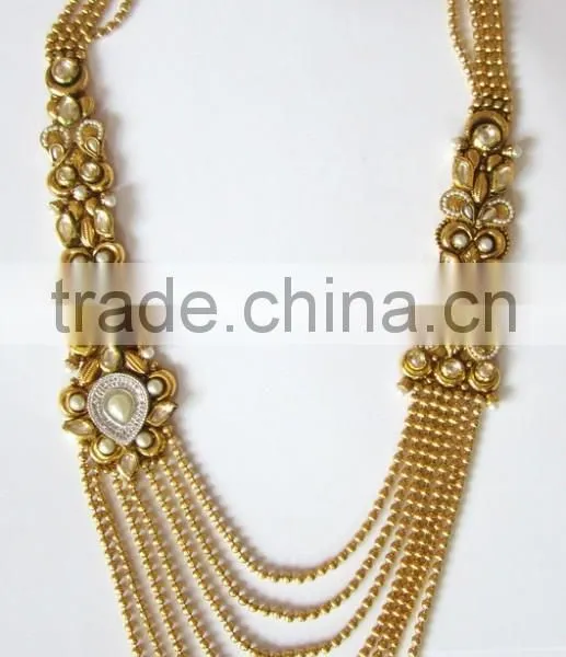 BRIDAL KUNDAN PEARL Gold Plated Designer Necklace Jhumka Earring Set photo-6