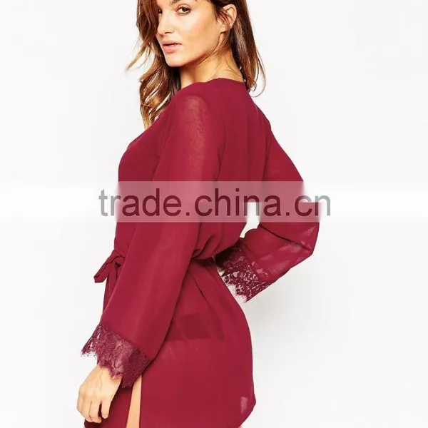 Sexy Fashion Semitransparent Chiffon Fabric Lace Cuff Robe for Lady photo-3
