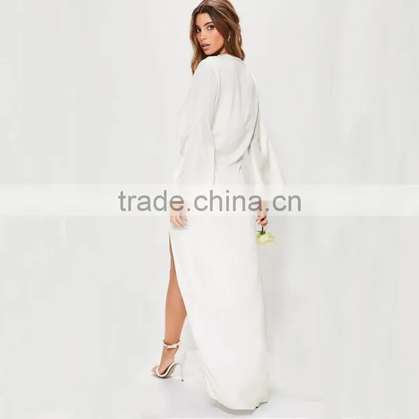 OEM WOMEN Deep V-neck and Split Hem Kimono Long Sleeve Prom Dress photo-4