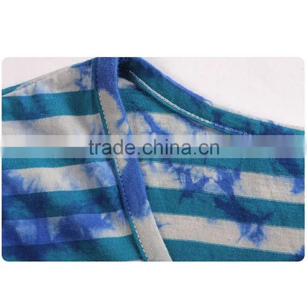 Young Girls Popular Good Sale Short Sleeve Splash-ink Colorful Striped Dress Shirt photo-4