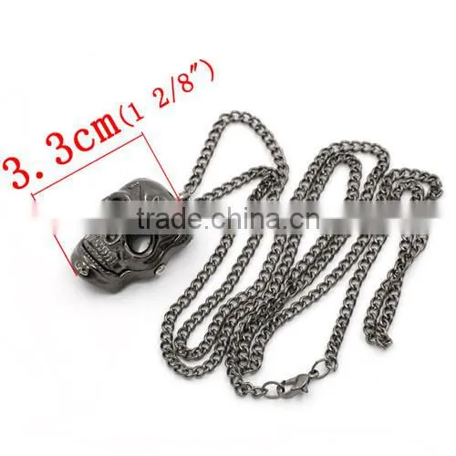Wholesale Gunmetal Skull Halloween Battery Included Skeleton Pocket Watches photo-3