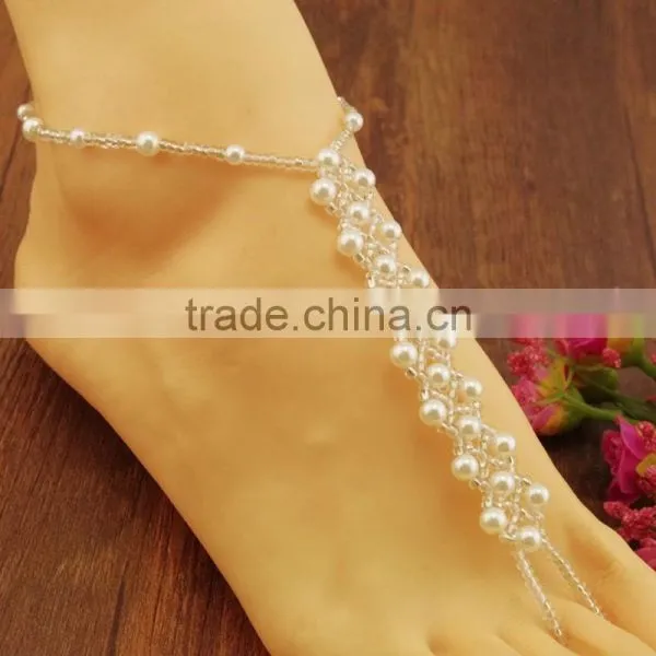 Women Pearl Chain Foot Harness Toe Ring Barefoot Sandal Beach Anklets photo-2