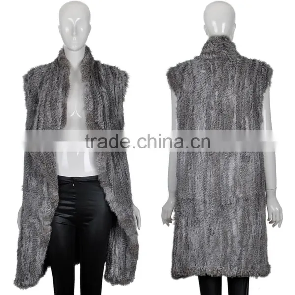 YR671 Genuine Quality Women Gilet Rabbit Fur Long Vest photo-2