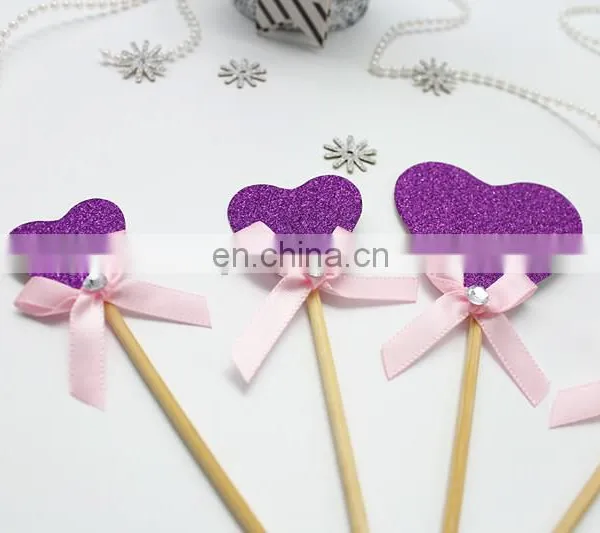 New Design Purple Heart With Bow Wedding Birthday Cake Topper photo-2