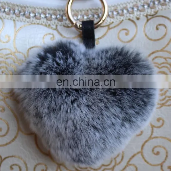 Factory Wholesale Multicolor Rex Rabbit Fur Heart Shape Fur Keychain photo-2