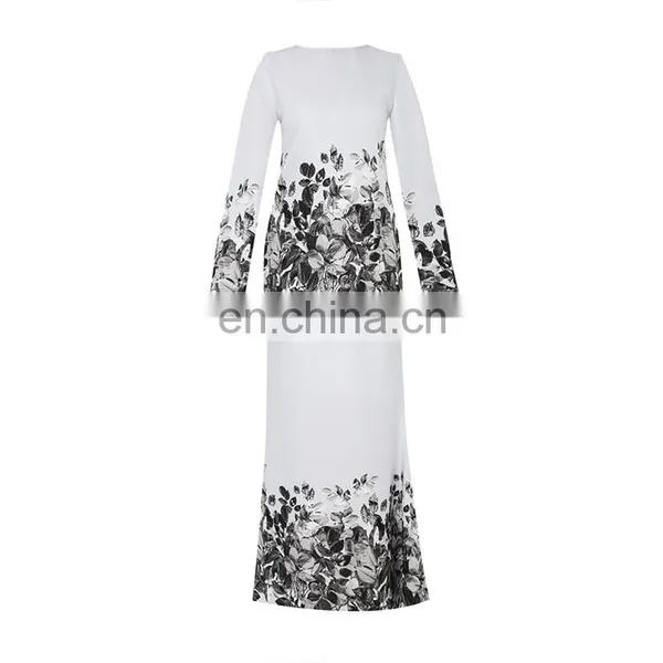 White Print Islamic Dress Plus Size Women Baju Kurung photo-4