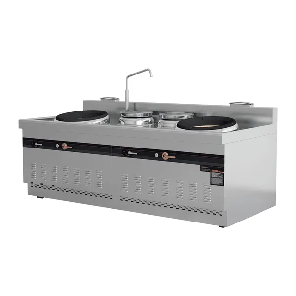 Restaurant-Grade Gas Double Wok with Double Warmer Electro-magnetic Safety System