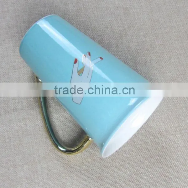 2015 Hot Sell Light Blue Mugs With Gold Colour photo-6