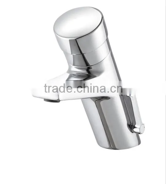 Brass Chrome Push Single Lever Self Closing Basin Mixer Taps , Water Tap