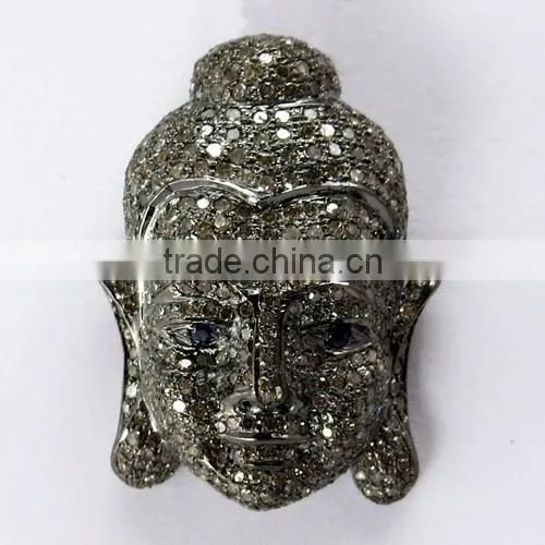 Lucky Buddha !! Blue Sapphire & Diamond 925 Sterling Silver Pendant, Silver Jewellery India photo-6