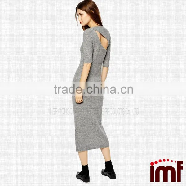 Stylish Round Neck Long Sleeve Cashmere Knitted Dress For Women photo-2