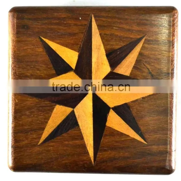 Antique Vintage Solid Brass Gift Compass With Wooden Box 13522 photo-4