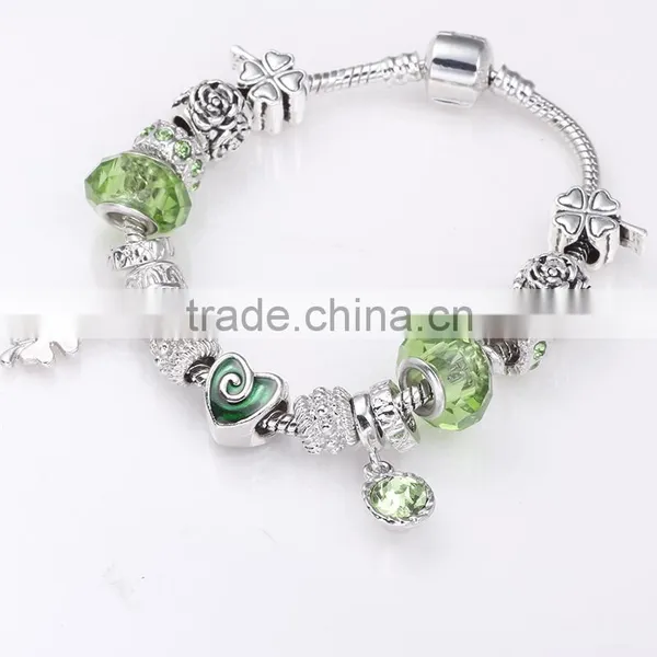 2016 Glass Bead Bracelets With Green Glass Beads and Clover Dangles