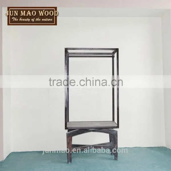 Practical Metal Frame Free Hanging Clothing Display Stand Rack With Wooden Shelf photo-2