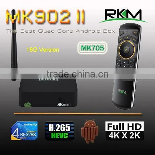 Rk3288 Quad Core A17 Dual Band Wifi Real 4Kx2K Supported Android 4.4 TV Box MK902II+MK705