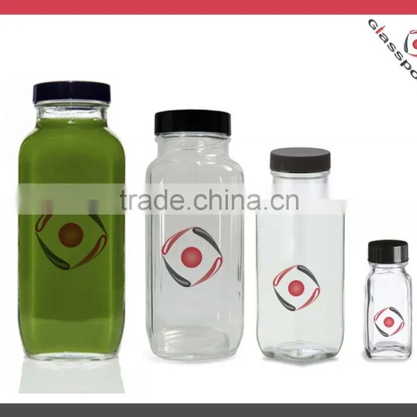 8oz 10oz 16oz Wide Mouth French Square Organic Juice Glass Bottle With Printing Logo Quality Choice