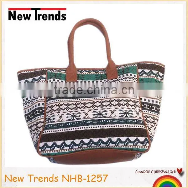 Snow Printing Polyester Fabric Handbag With PU Handle for Winter