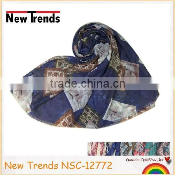 Fashion Magic Cube Printing Cotton Scarf for Girls