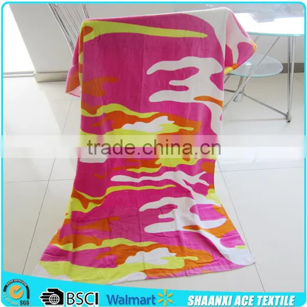 100% Cotton Rosy Pink Color Airplane Sleeping Towel Velour Printed Pool Towel Cover photo-5