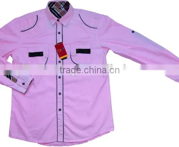 Crime Pink Long Sleeve Shirt Fashion Men's Shirt