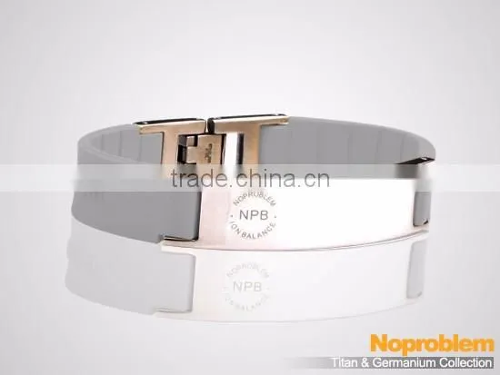 Noproblem P071 FDA Tourmaline Germanium Stainless Steel Energy Sports Fashion Magnetic Charm Silicone Bracelet photo-2