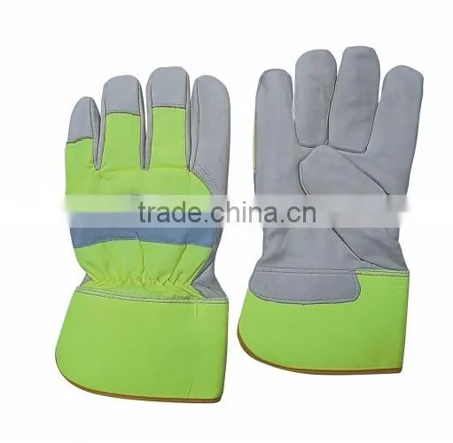 Hi Viz Fully Lined Cow Hide Winter Leather Glove With Reflective Strap Back