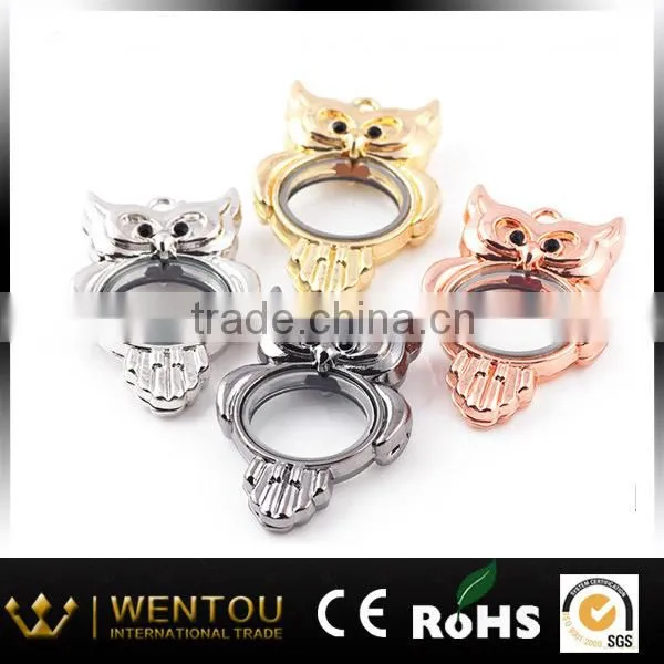 Owl Floating Charm Locket With Rhinestone