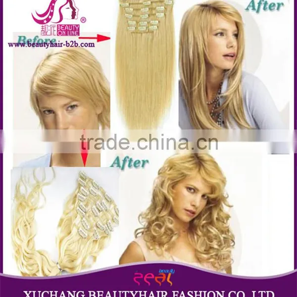 16"--24" Factory Wholesale Price Best Popular Blond Clip In Human Hair Extension photo-2